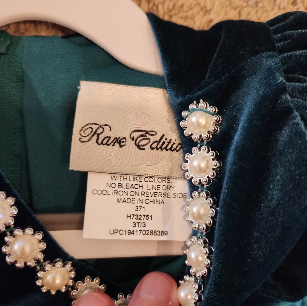 Rare Editions 3T Toddler Girls Velvet emerald Green Holiday Dress - Picture 4 of 4